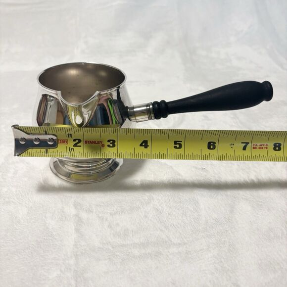 Vintage WM ROGERS Silverplate Pipkin Gravy Bowl Brandy Warmer w/Wood Handle - Picture 8 of 10